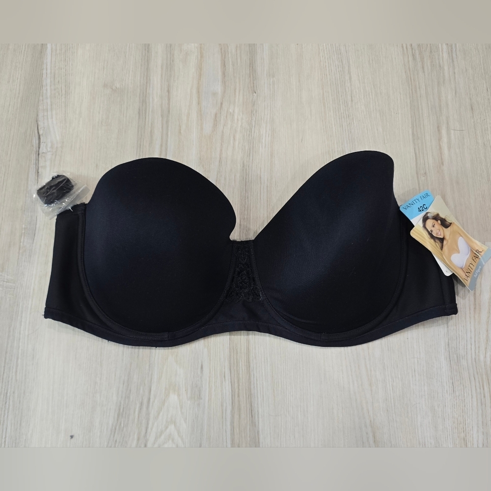 Vanity Fair Women's Strapless Full Figure, Black, Size 42C Straps Included NWT